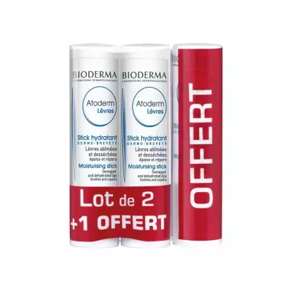 Bioderma Atoderm Lèvres Stick Hydratant 2 + 1 Offert