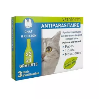 Vetoform Antiparasitaire Pipettes Chat et Chaton 3 Pipettes
