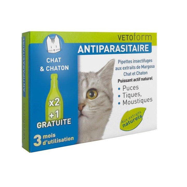 Vetoform Antiparasitaire Pipettes Chat et Chaton 3 Pipettes