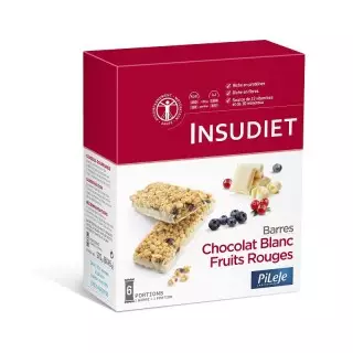 Insudiet Barre chocolat blanc fruits rouges - 6 barres