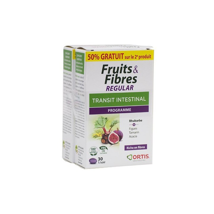 Ortis Fruits & Fibres Regular Transit intestinal - Lot de 2 x 30 comprimés