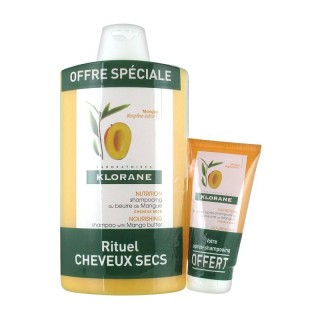 Klorane Nutrition Shampoing au beurre de mangue 400ml + Baume après-shampoing au beurre de mangue 50ml Offert