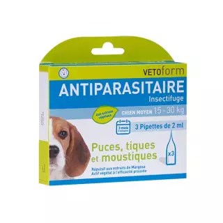 Vetoform Antiparasitaire Pipettes Chien Moyen 3 Pipettes