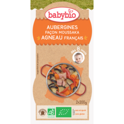 Babybio aubergine façon moussaka agneau français dès 8 mois 2*200g