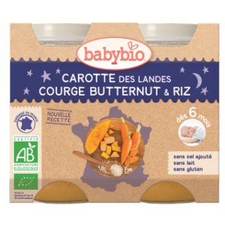 Babybio Carotte des landes, courge butternut et riz, dès 6 mois, 2*200g