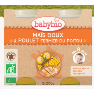 Babybio maïs doux poulet fermier du poitou, dès 8 mois, 2*200g