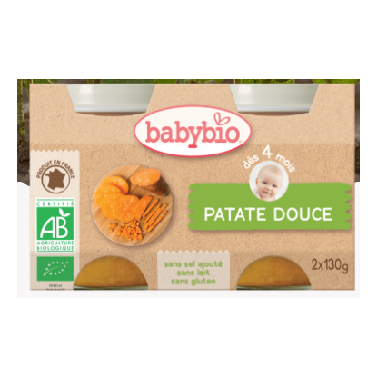 BABYBIO Petits pots bébé dès 4 mois patate douce - 2 pots de 130 g