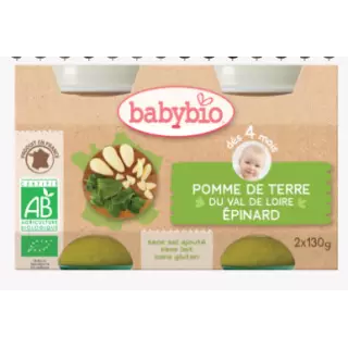 Babybio pomme de terre du val de loire, épinard, dès 4mois, 2*130g