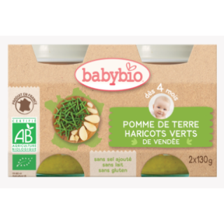 Babybio Haricots verts de vendée, pomme de terre, dès 4 mois, 2*130g