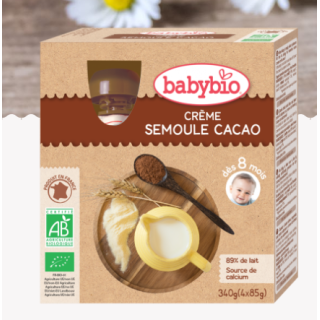 Babybio Crème semoule cacao, dès 6 mois, 4*85g