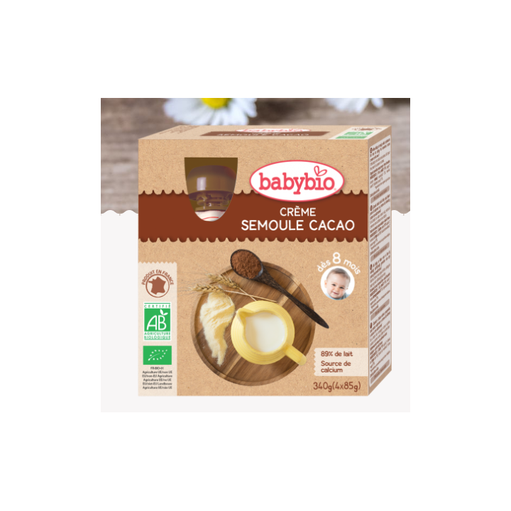 Babybio Crème semoule cacao, dès 6 mois, 4*85g