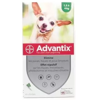 Advantix Antiparasitaires très petit chien jusqu'à 4 kg, 1.5 à 4 kg, 4 x 0.4 ml