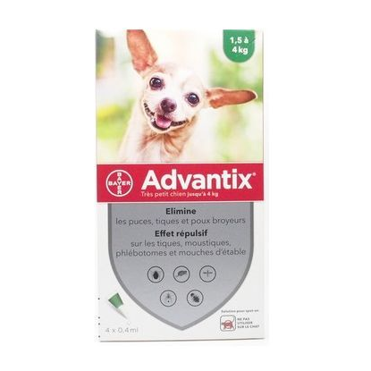 Advantix Antiparasitaires très petit chien jusqu'à 4 kg, 1.5 à 4 kg, 4 x 0.4 ml