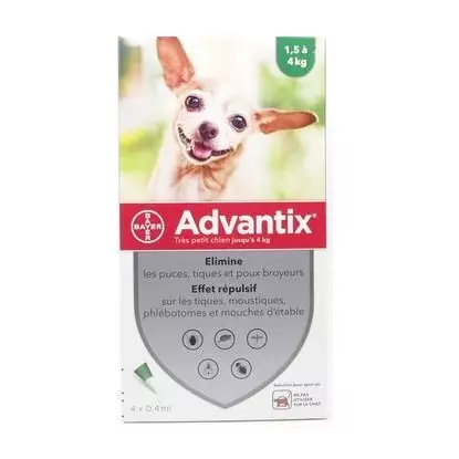 Advantix Antiparasitaires très petit chien jusqu'à 4 kg, 1.5 à 4 kg, 4 x 0.4 ml