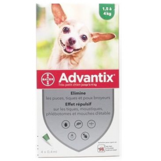 Advantix Antiparasitaires très petit chien jusqu'à 4 kg, 1.5 à 4 kg, 4 x 0.4 ml