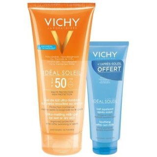 Vichy idéal soleil gel de lait sfp 50 + après soleil offert