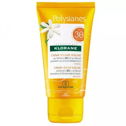 Klorane Polysianes Crème solaire sublime visage au Monoï et Tamanu Bio SPF30 - 50ml