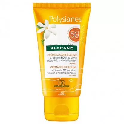Klorane Polysianes Crème solaire sublime visage au Monoï et Tamanu Bio SPF50 - 50ml