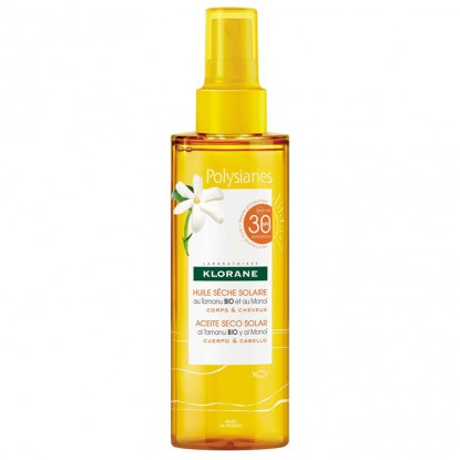 Klorane Polysianes Huile sèche solaire au Monoï et Tamanu Bio SPF30 - 200ml