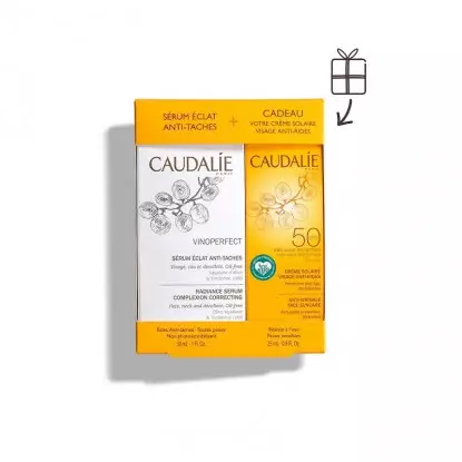 Caudalie Vinoperfect Sérum éclat 30ml + Crème solaire anti-rides visage SPF50 50ml Offert
