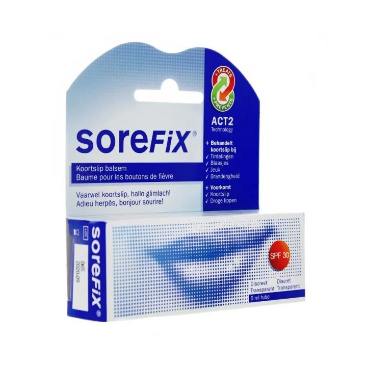 Sorefix Baume à lèvres contre les boutons de fièvre SPF30 - 6ml