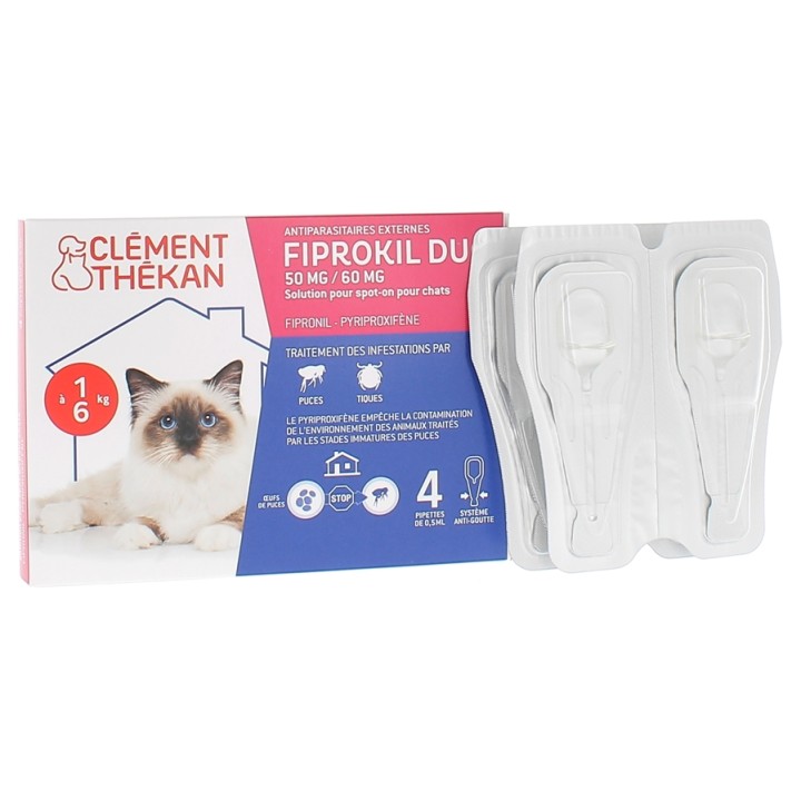 Clément thékan fiprokil duo 50 mg/60 mg chat 4 pipettes