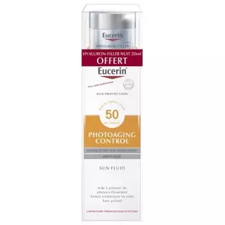 Eucerin Sun Photoaging Control Crème visage SPF50+ - 50ml + Soin de nuit Hyaluron-Filler 20ml Offerte