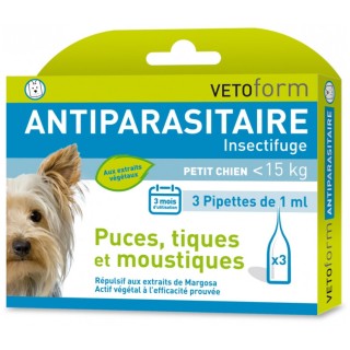 Vetoform Antiparasitaire petit chien -15kg - 3 pipettes