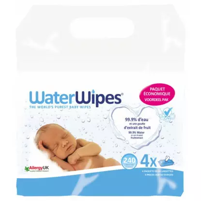 WaterWipes Lingettes Pures - Lot de 4 x 60 lingettes