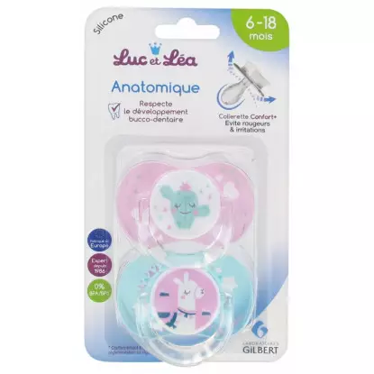 Luc et Léa Sucette silicone anatomique 6-18 mois - Duo lama & cactus