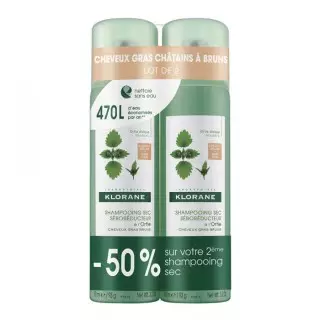 Klorane Shampoing sec sébo-régulateur à l'ortie - 2 x 150ml