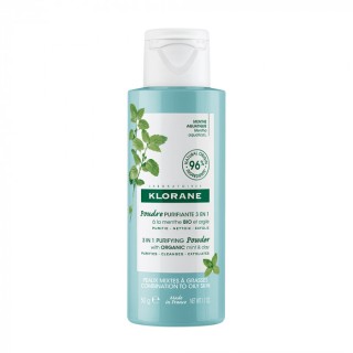 Klorane Poudre purifiante 3 en 1 à la menthe Bio et argile - 50g