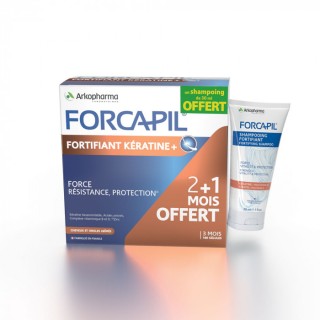 Arkopharma Forcapil Fortifiant kératine+ 180 gélules + Shampoing Forcapil cheveux et ongles abîmés 30ml Offert
