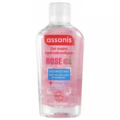 Assanis Gel hydroalcoolique sans rinçage mains - Senteur rose - 80ml