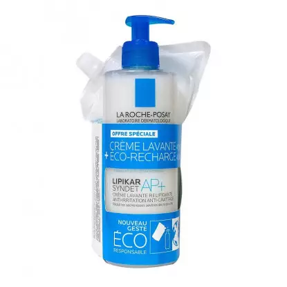 La Roche-Posay Lipikar Syndet AP+ Crème lavante relipidante 400ml + Éo-recharge 400ml