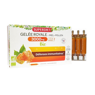 Superdiet Gelée royale 3000 mg, Miel et Pollen Bio - 20 ampoules