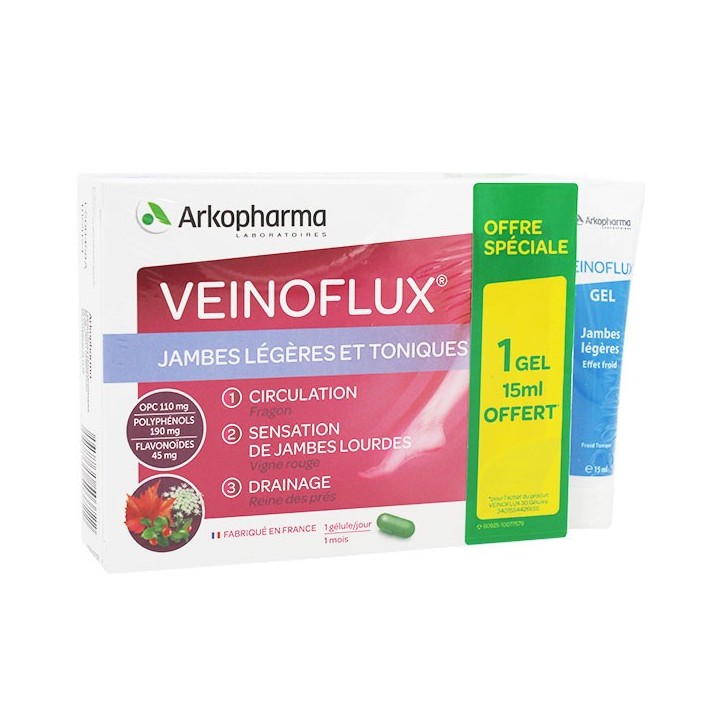 Arkopharma Veinoflux Jambes légères et toniques - 30 gélules + 1 gel jambes légères 15ml Offert