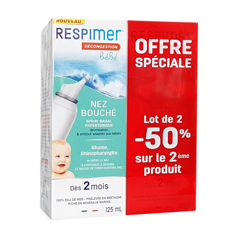 Spray nasal hypertonique bébé Respimer - Nez bouché - 2 x 125ml