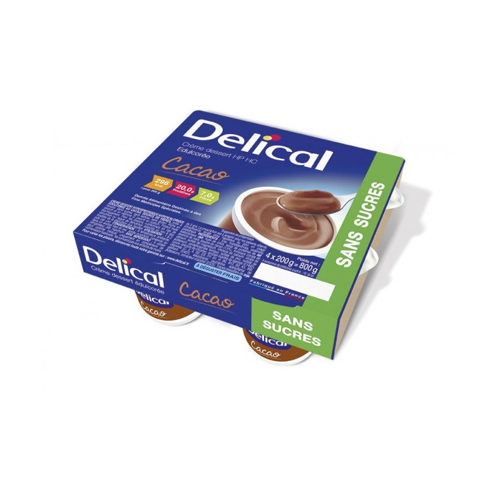 Delical Crème dessert HP/HC édulcorée sans sucres cacao - 4x200g