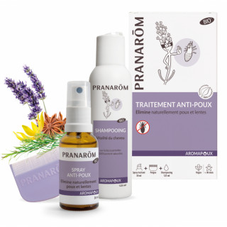 Pranarôm Aromapoux Traitement anti-poux 2 en 1 Bio - 1 spray + 1 peigne + 1 shampoing