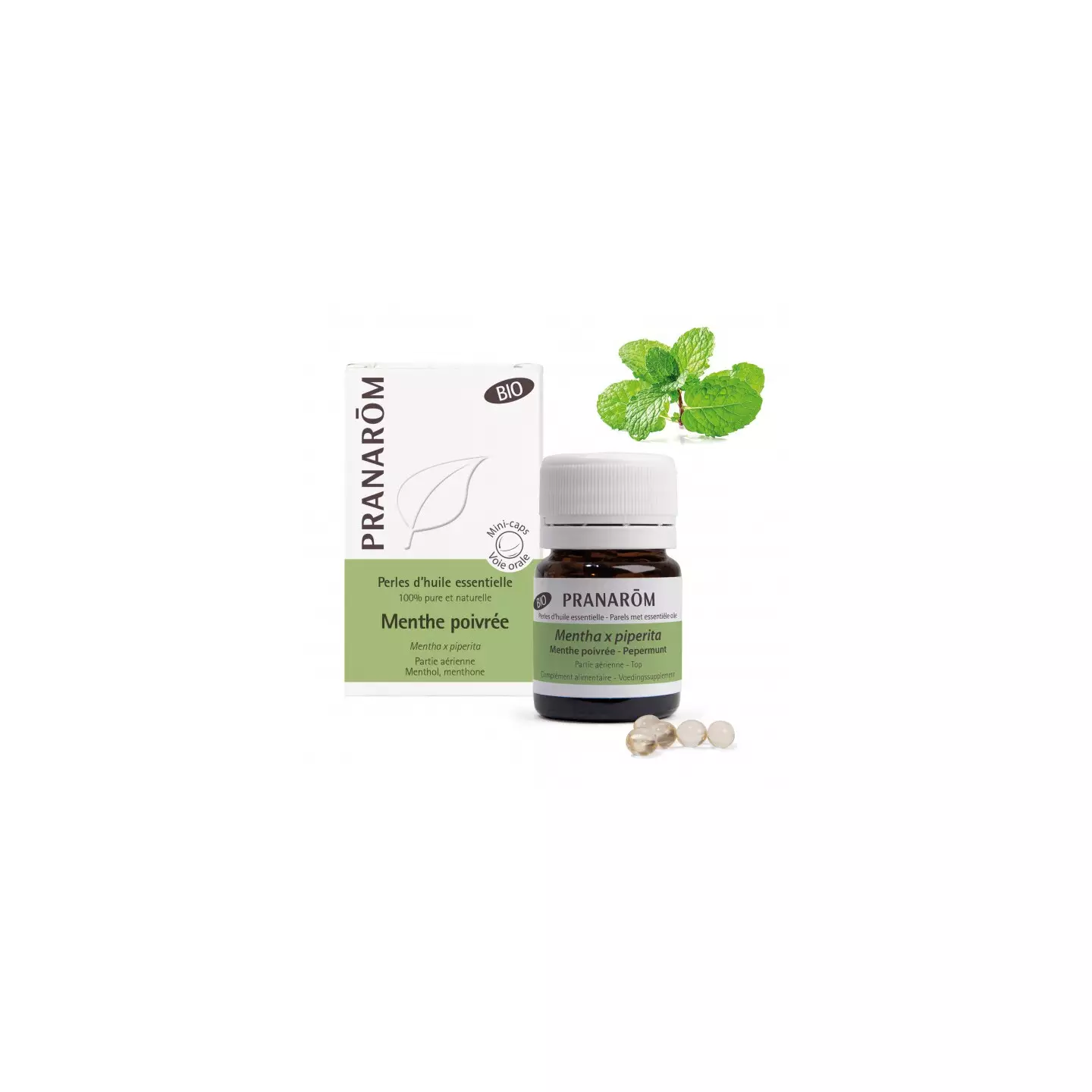 Perles d'huile essentielle Menthe poivrée Bio Pranarôm - 60 perles