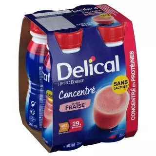 Delical Boisson HP/HC concentré en protéines sans lactose fraise - 4x200ml
