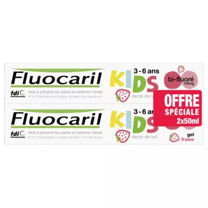 Fluocaril Kids Dentifrice gel fraise 3-6 ans - 2 x 50ml