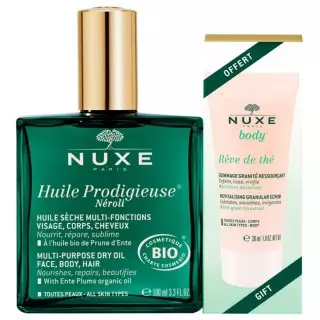 Nuxe Huile Prodigieuse Néroli Bio - 100ml + Gommage Rêve de Thé 30ml Offert