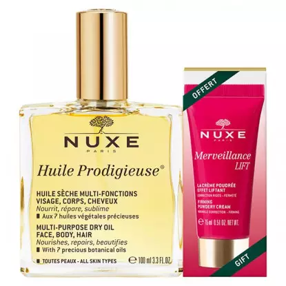 Nuxe Huile Prodigieuse 100ml + Crème Lift Merveillance 15ml Offerte