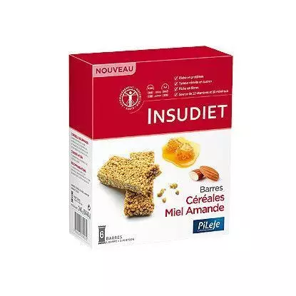 Insudiet Barre céréales miel amande - 6 barres