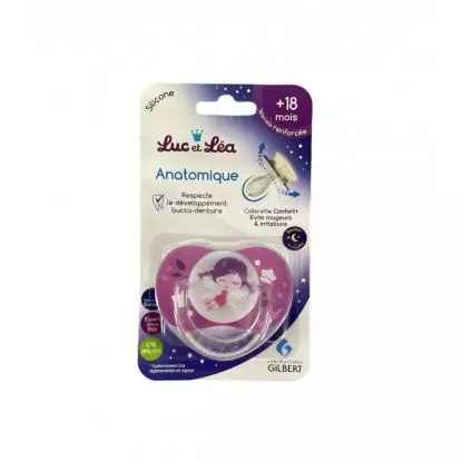 Luc et Léa sucette silicone +18 mois phosphorescente