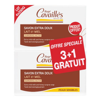 Rogé Cavaillès Savon surgras lait et miel - 3 x 250g + 1 Gratuit