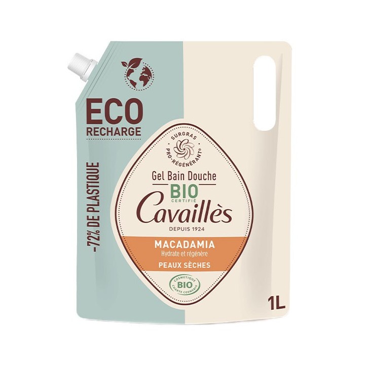 Rogé Cavaillès Gel bain douche peaux sèches Macadamia Bio - Éco-Recharge 1L