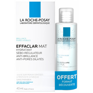 La Roche-Posay Effaclar Mat hydratant sébo-régulateur 40ml + Eau micellaire ultra 50ml Offerte